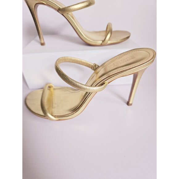 Schutz Taliah Metallic Gold Leather Slip On Stilettos High Heels Sandals 9.5 - Picture 3 of 12